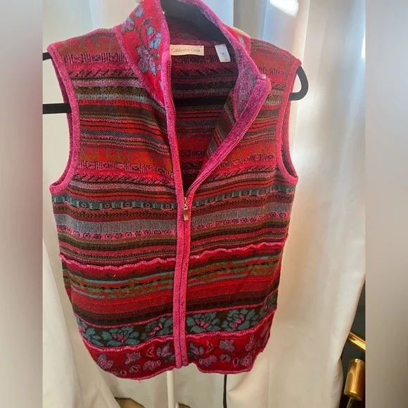 Vintage Coldwater Creek Sweater Cardigan Multicolor Floral Knit Vest Size small - Picture 2 of 5